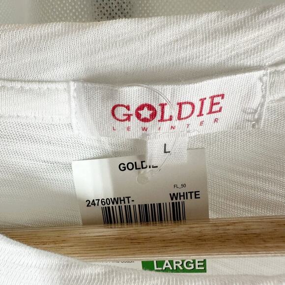 Goldie Celeste Ruffled Sleeve Pima Cotton Pullover Top White Large Lightweight - Picture 3 of 9